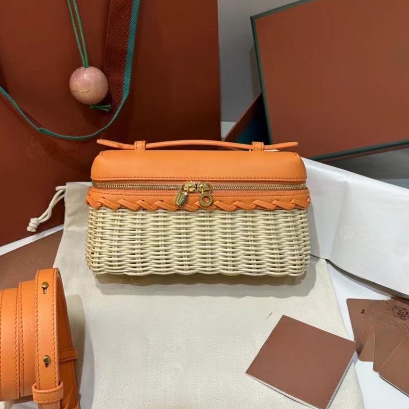 Bamboo & Rattan Handwoven Leather Crossbody Lunch Bag for Women