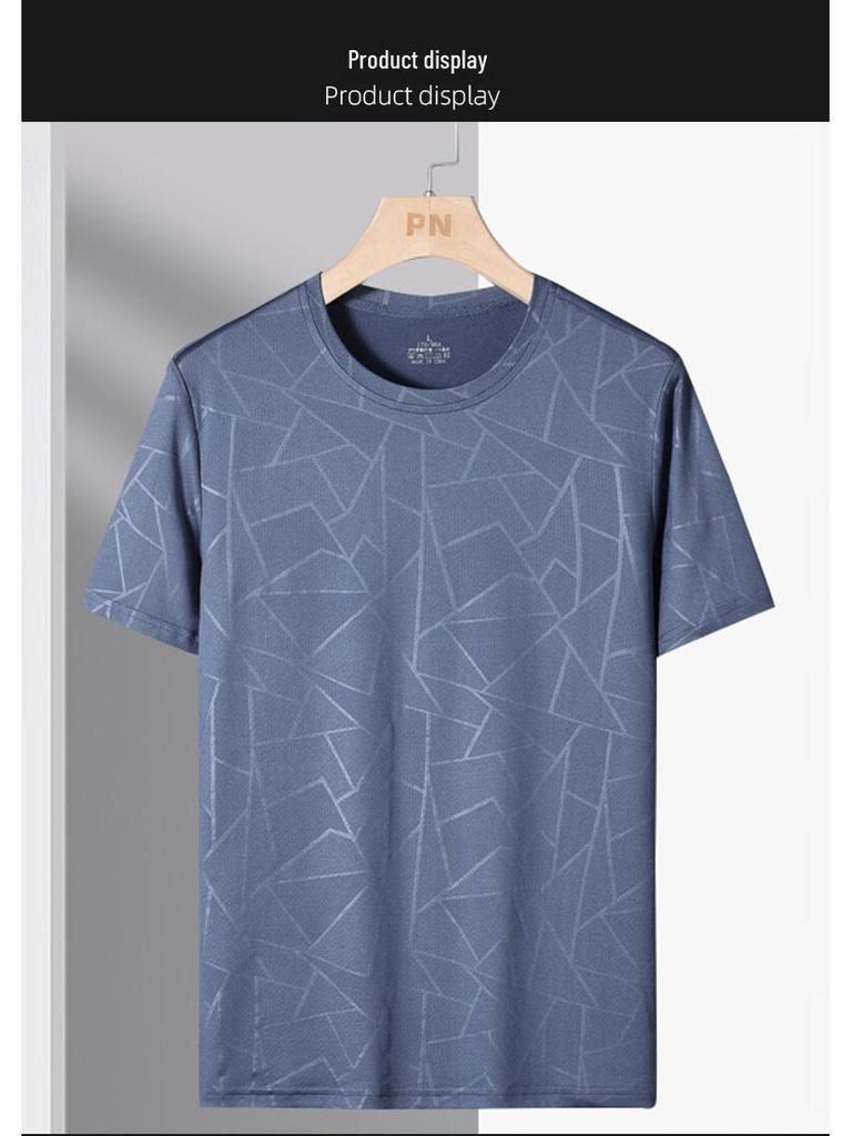 2024 Men's Ice Silk Summer Set: Short-Sleeve T-Shirt, Dad Style, Three-Piece for Middle-Aged and Elderly