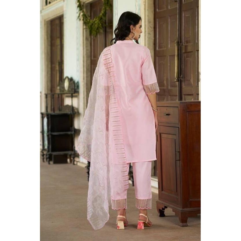 Indian Designer Silk Blend Kurta Pant Dupatta Set Women Party Wear Tunic Kurti SC-2122