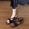 2025 summer with skirt French sandals women's elegant bow platform new open-toed soft-soled wedge heel Roman sandals