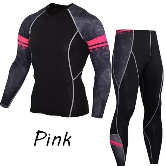 2Pcs/Set Men Printed Tracksuit Compression Shirt Pants Workout Rashguard Tights