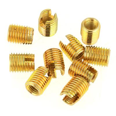 50pcs Brass Self Tapping Inserts M3-M12 Gold Threaded Inserts Kit Carbon Steel Storage Case Brass Slotted Thread Inserts