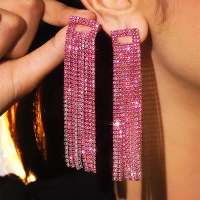 Orecchini lunghi con frange di strass super flash personalizzati