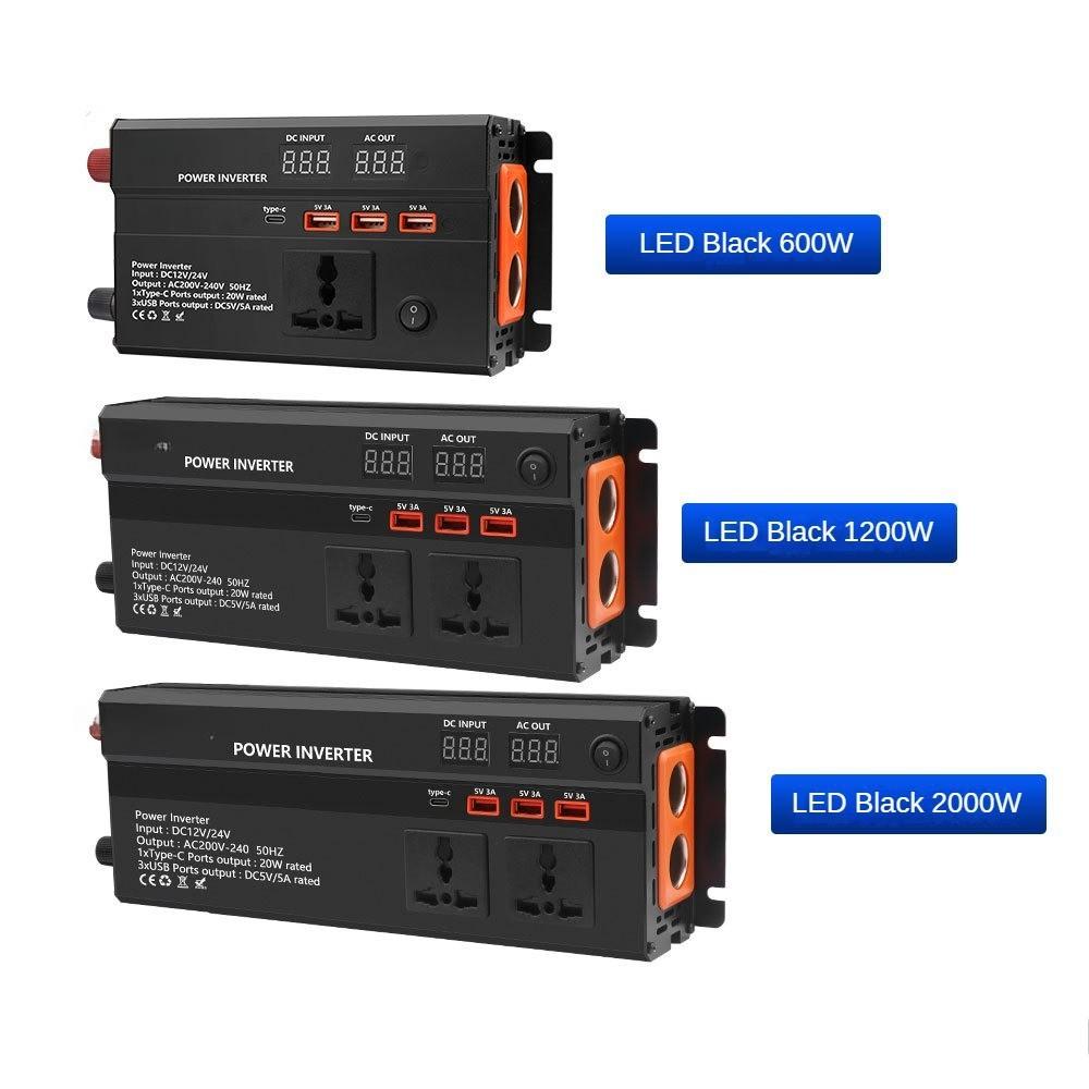 600w/1200w/2000w 12V/24V To 220V Universal Inverter LED Display Screen Power Converter Intelligent Portable Car Inverter