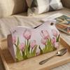 Pink Tulip Oil Painting Tissue Box for Living Room, Desktop, or Car Storage