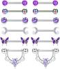 Bobisty 6 Pairs 14G Nipple Rings Set for Women 316L Stainless Steel Heart Butterfly Moon CZ Flower Nipple Rings Piercing Jewelry