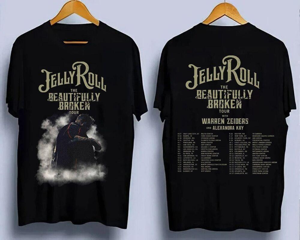 Jelly Roll The Beautifully Broken Tour 2024 Music T-Shirt Black Gift Fans Unisex T-Shirt S