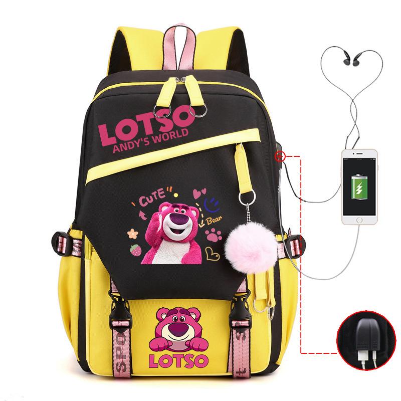 Strawberry Bear Lightweight Ridge Protection Student School Bag Usb Trend Reduction Backpack Campus Leisure