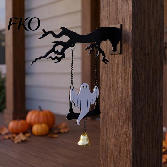 Fun Halloween Decorations Wall Mounted Hanging Bell, Clear Sound Ghost/Bat Decorative Cute Dinner Bell for Outdoor Front Door Garden Porch