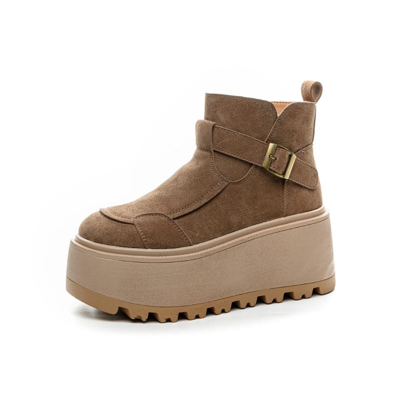 Platform short boots women's Korean version 2025 autumn and winter new solid color round head muffin shoes simple fashion versatile tide