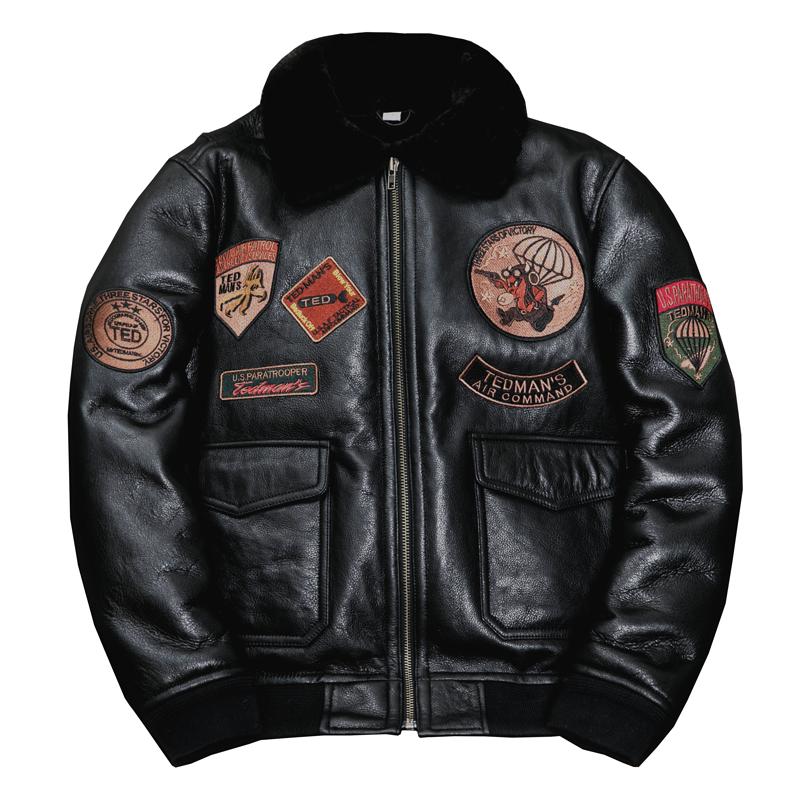 Genuine Lambskin Leather Jacket Men Sheepskin Flight Bomber Jacket Thick Warm Winter Coat