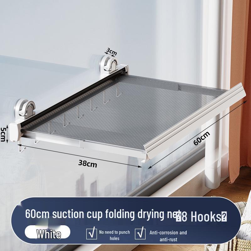 Invisible Foldable Suction Cup Drying Rack: Punch-Free, Retractable Shoe & Clothes Hanger for Balcony
