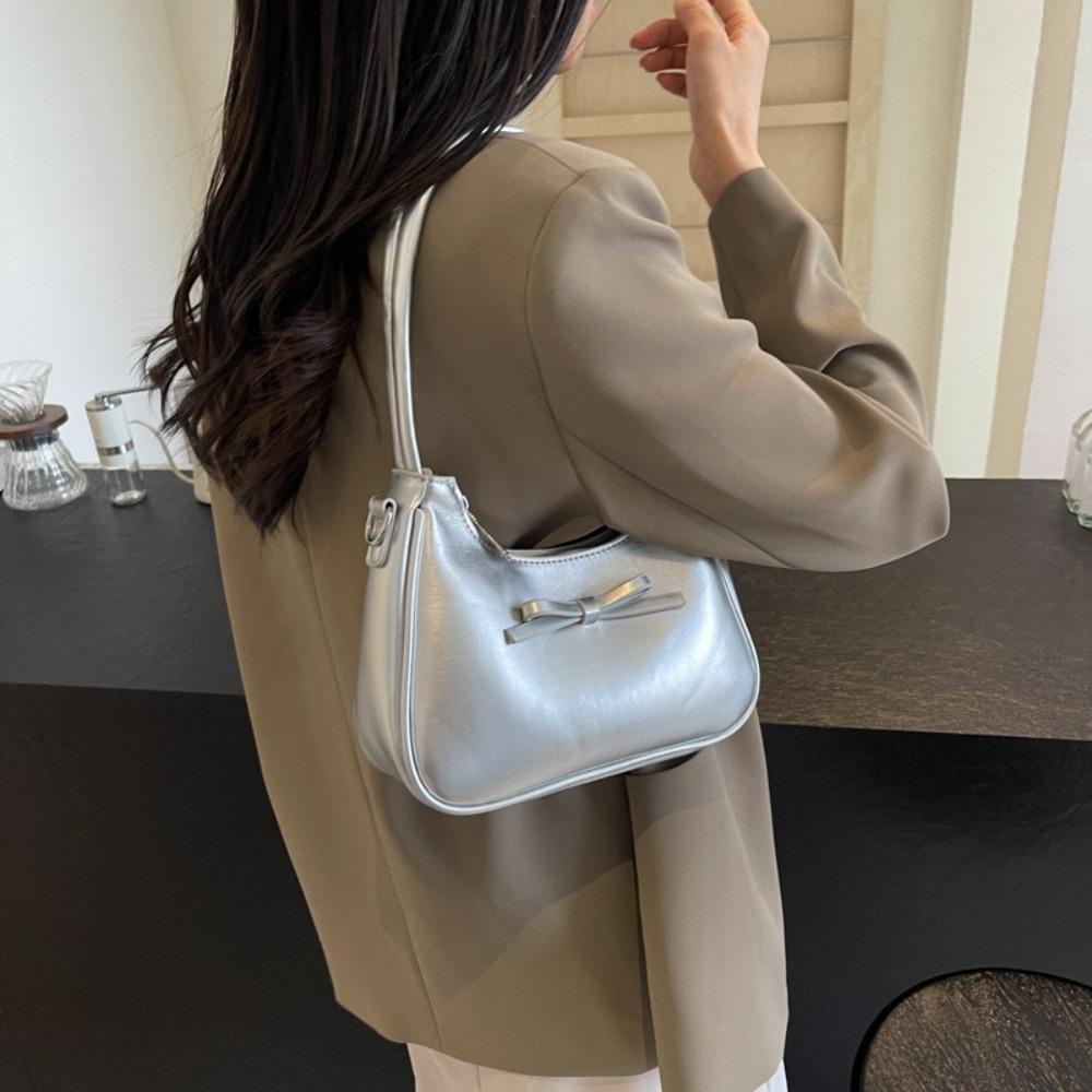 

Solid Color Bow Shoulder Bag Y2k Women Handbag Portable Bowknot Crossbody Bag Travel бежевий