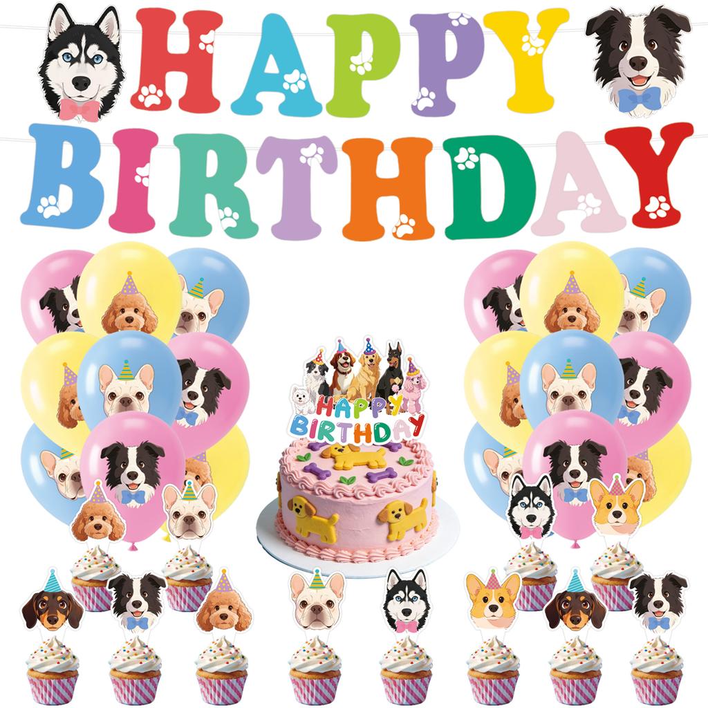 Cartoon Puppy Dog Birthday Party Decorations Supplie Celebration Party Disposable Banner Tablecloth Cup Plate Baby Shower Set