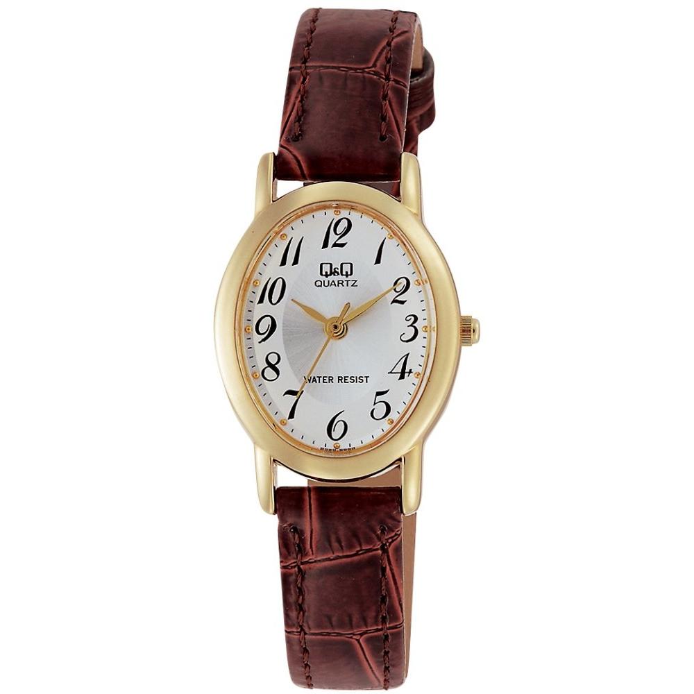 Citizen Q&Q Women's Analog Waterproof Watch Gold Leather Strap VZ89-104 Stylish & Durable Timepiece