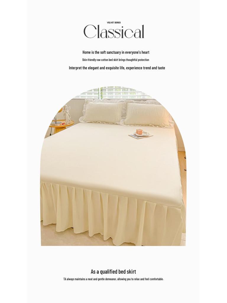 Princess Style Pure Cotton Lace Bed Skirt Set - 3 Piece Non-Slip Washed Cotton for All Seasons