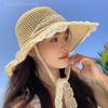 Women's Lace-Up Visor Straw Hat, Wide Large Brim, Foldable Sun Hat for Summer Beach, UV Protection Cap