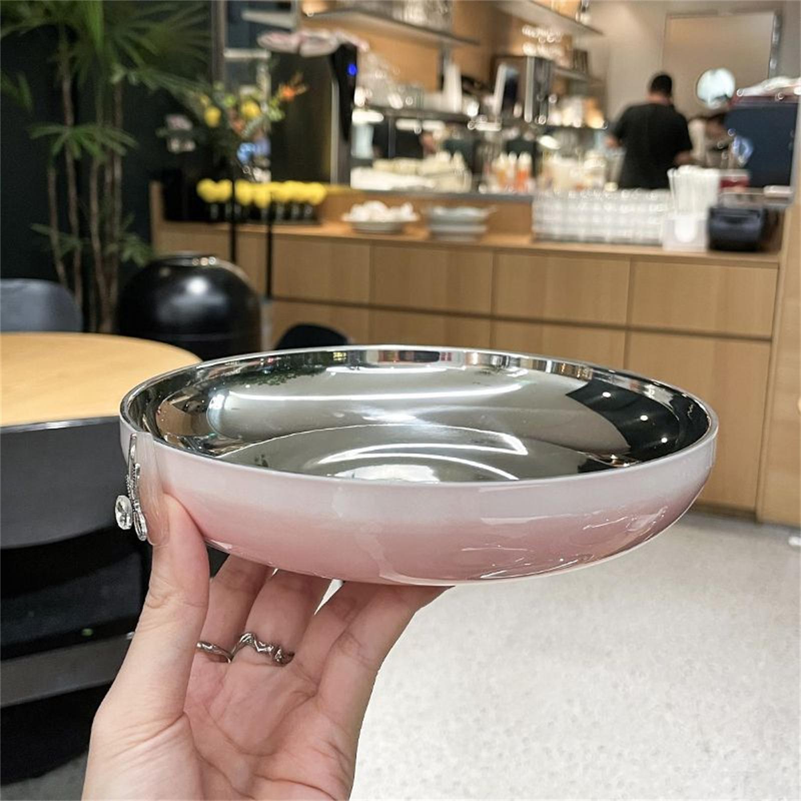 

Тарелки из нержавеющей стали с градиентной расцветкой, Двухслойные термостойкие круглые обеденные тарелки для дома, -Ошпаривающее блюдо для еды S