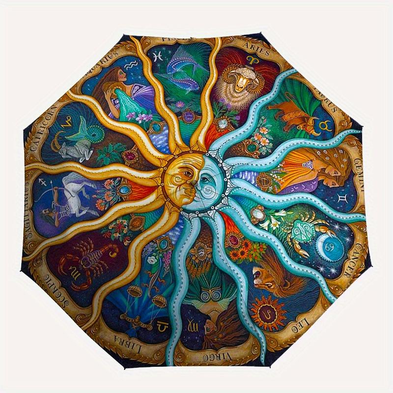 Zodiac Mandala Wall Art: Celestial Harmony DecorUmbrella, Portable 3-Fold Umbrella for Men & Women,Christmas Gift ES82