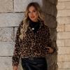 GMXIA Women's Autumn and Winter Loose Zipper Long-sleeved Leopard Print Plush Coat