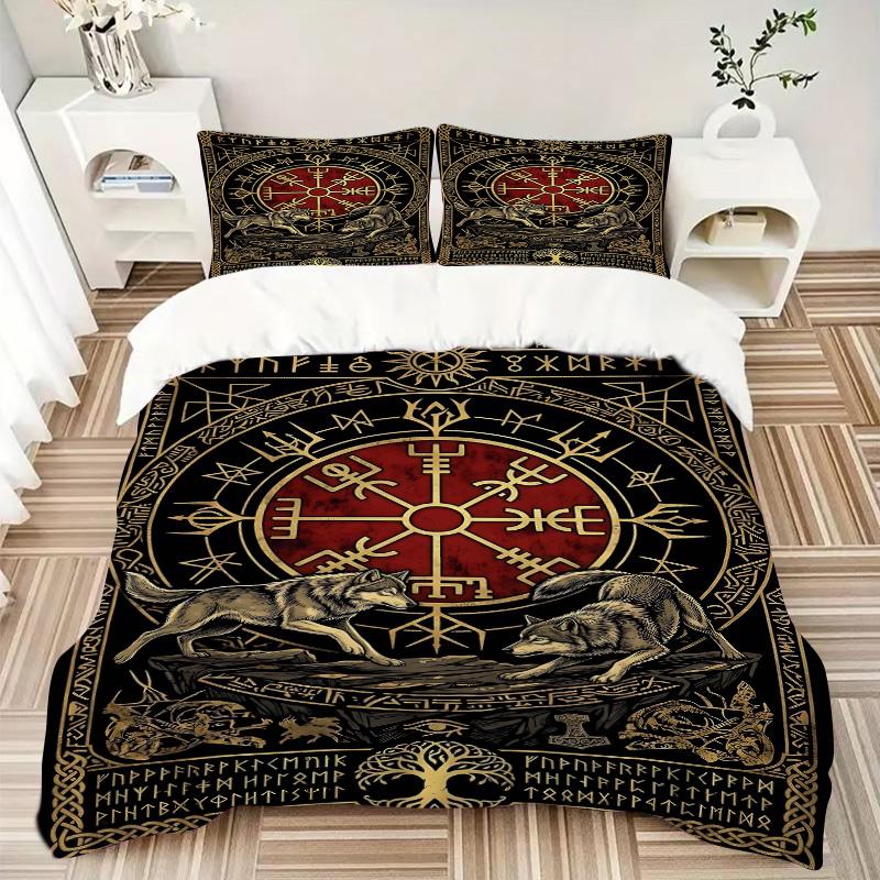 Wolf Vegvisir Symbol Print 3Pcs Bedding Setduvet Cover With 2 Bedropillowcase Home Birthday Gift