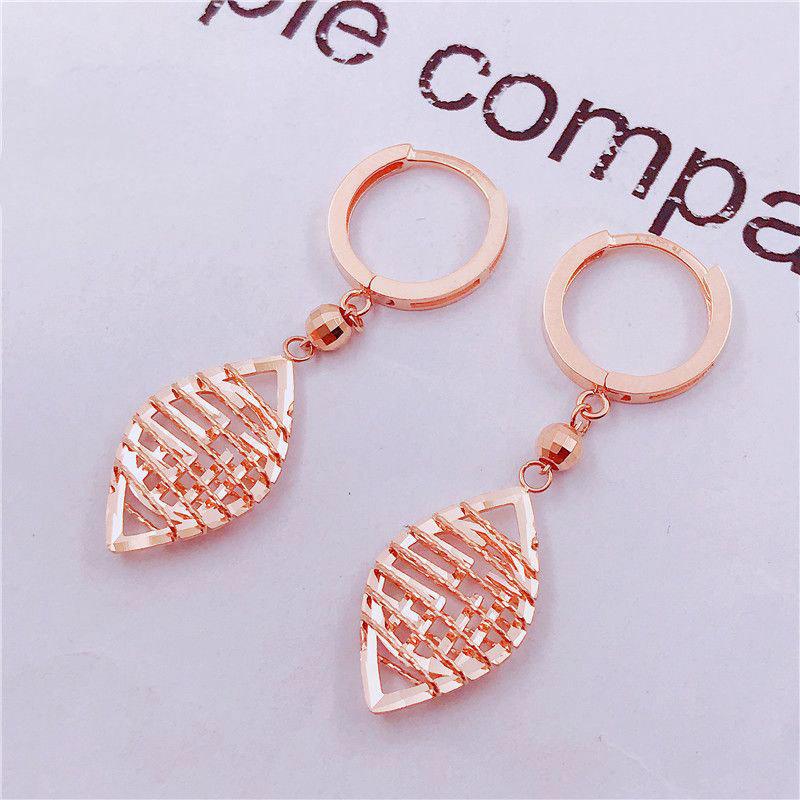 Rose Gold-Plated Women'S Pure Purple Gold Personalized Classic Colored Gold Rhombus Hollow Ear Buckle