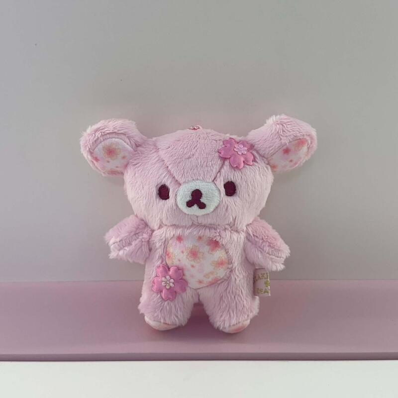 Kawaii Cartone Animato Fiore di Ciliegio Rosa Rilakkuma Peluche Portachiavi 10° Anniversario Ciondolo per Zaino Bambola Morbida Ripiena Regalo per Amico
