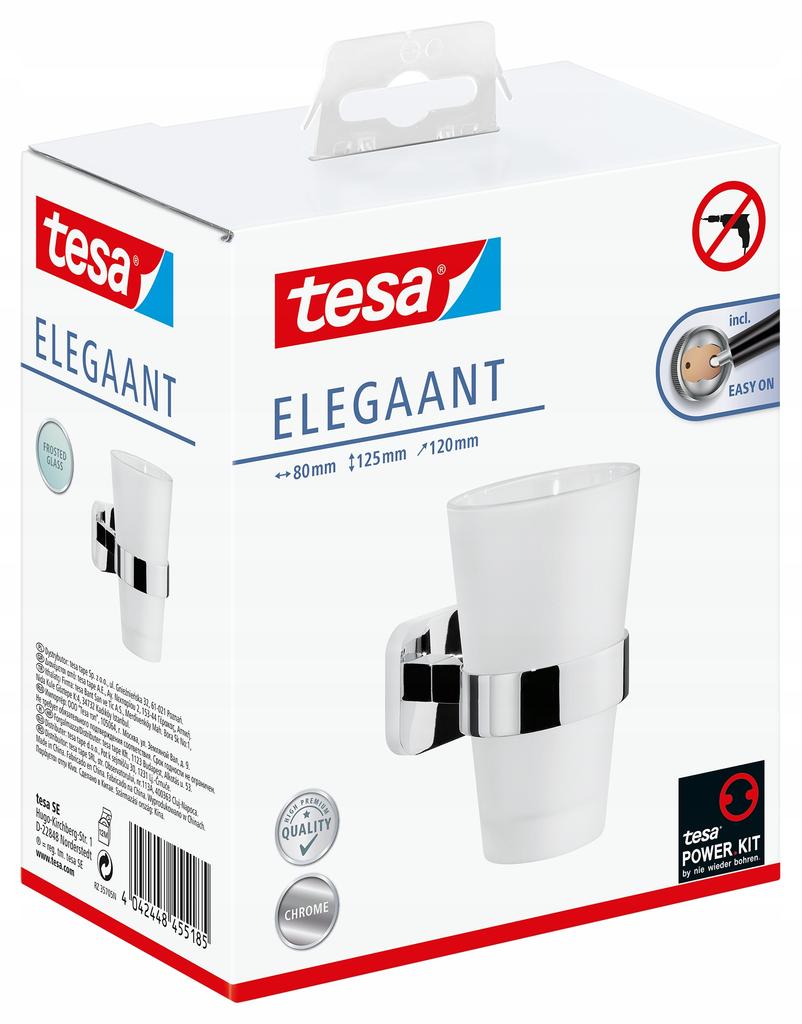 Tesa Elegaant Portaspazzolino da Bagno e Bicchiere di Vetro Metallo Cromato