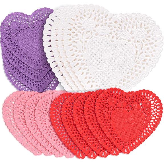 650PCS Paper Heart Doilies for Crafts - Valentines Day Decorations Red/Pink Lavender/White/Mint Blue Lace Cutouts, Wedding Valentine's Party Decor