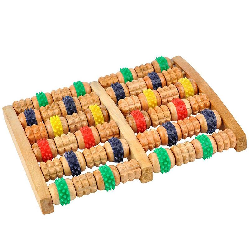 1pc 6 Rows Wood Foot Massage Roller Acupressure Trigger Point Relax Pain Stress Relief Shiatsu Roller Feet Massager Care Tools