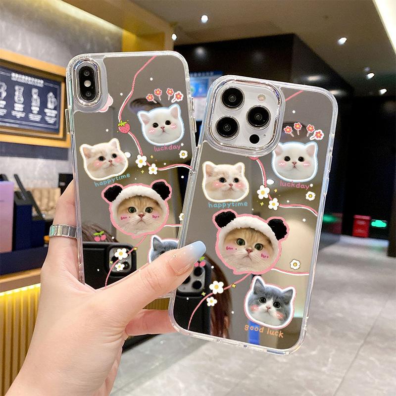 Cute Cute Pet Full Screen Cat Splicing iPhoneAIR with Mirror Mobile Phone Case Apple 12Pro Anti-drop Protective Case