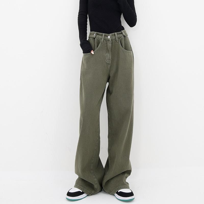 American Retro Vibe Pants Ins High Street Trendy Brand Army Green Jeans Men's Loose Straight Japanese Overalls