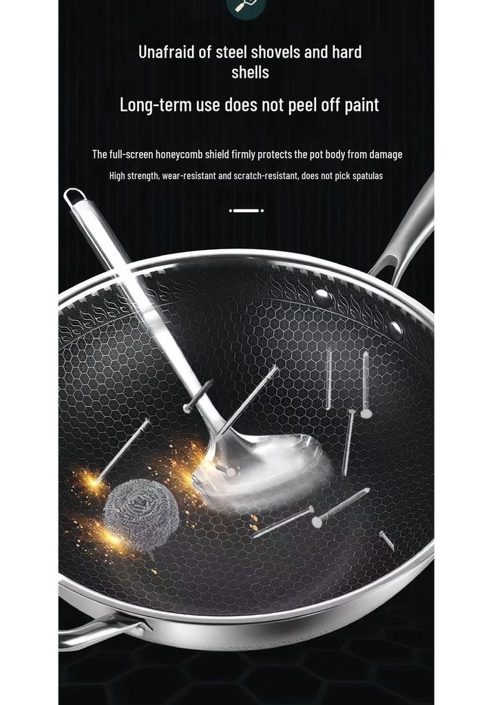 Customizable 316 Stainless Steel Wok, Double-Sided Honeycomb Non-Stick, Induction & Gas Compatible.