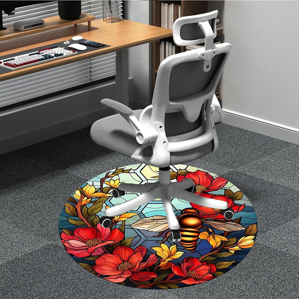 1pc Bee Garden Office Round Area Rug, Under Office Chairs Bedroom Living Room Home Decor, Room Deco