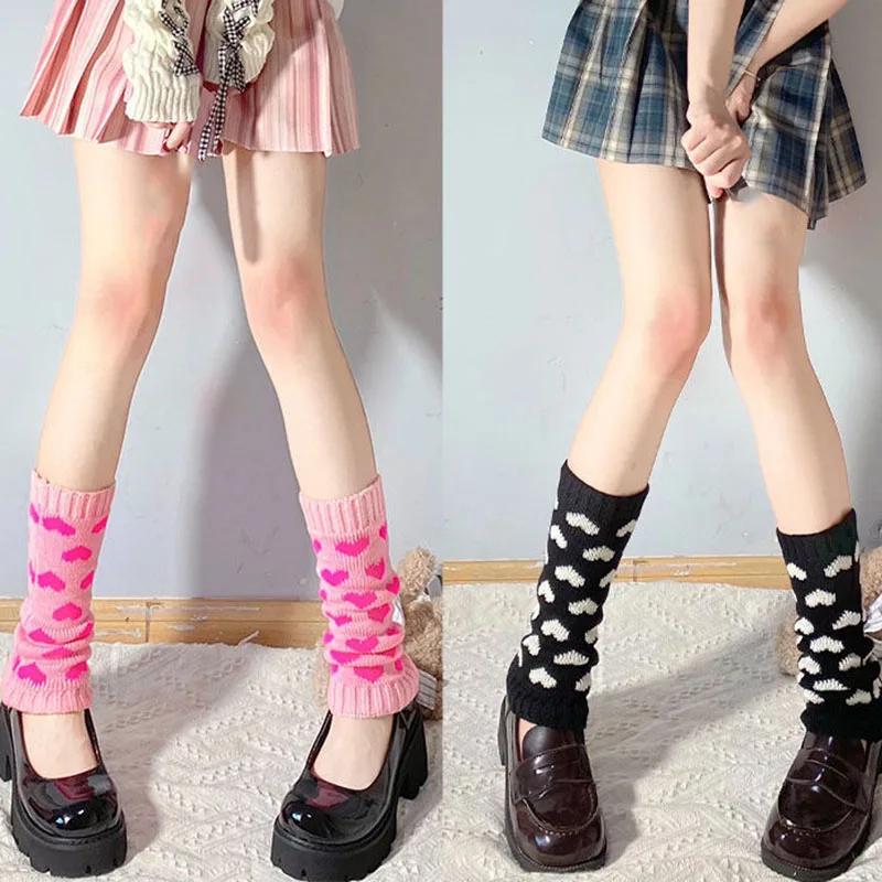Sosete Jambiere Stil Lolita Femei Tricotate Calde Acoperitoare pentru Picioare Roz Inimă Încălzitor Doamnă Toamnă Iarnă Croșetate Șosete Manșete pentru Cizme