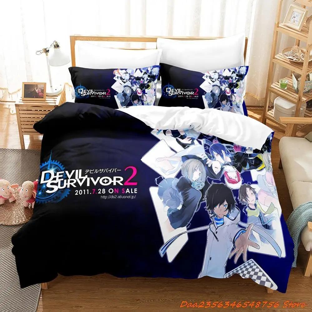 Devil Survivor 2 Sängkläder Tecknad Anime Tre-delat Set Vuxna Pojkar Sovrum Påslakan Set 3D Kawaii Helårs Sängar
