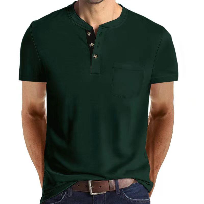 Summer Men's Short Sleeved Button Pocket Polo Shirt