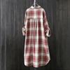 Plus Size Lightweight Retro Women Button Front Shirts for Spring/Summer Mid Length Plaid Blouse Long Sleeve Tops Blusa Feminina