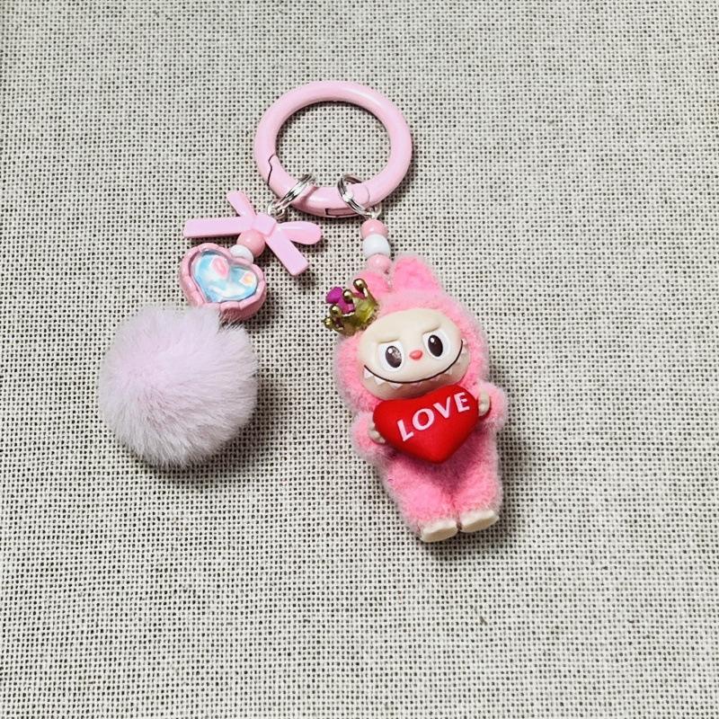 Cartoon Cute Flocking Mini Standing Mobile Phone Pendant Schoolbag Doll Keychain Gift