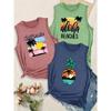 Simple summer design with coconut tree and English letter combination print pattern, round neck3Sleeveless vest spring/summer women's top