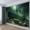 2D Piratenschatz Wandteppich, Dunkles Meer Geisterschiff & Mond Wandkunst für Heimdekoration