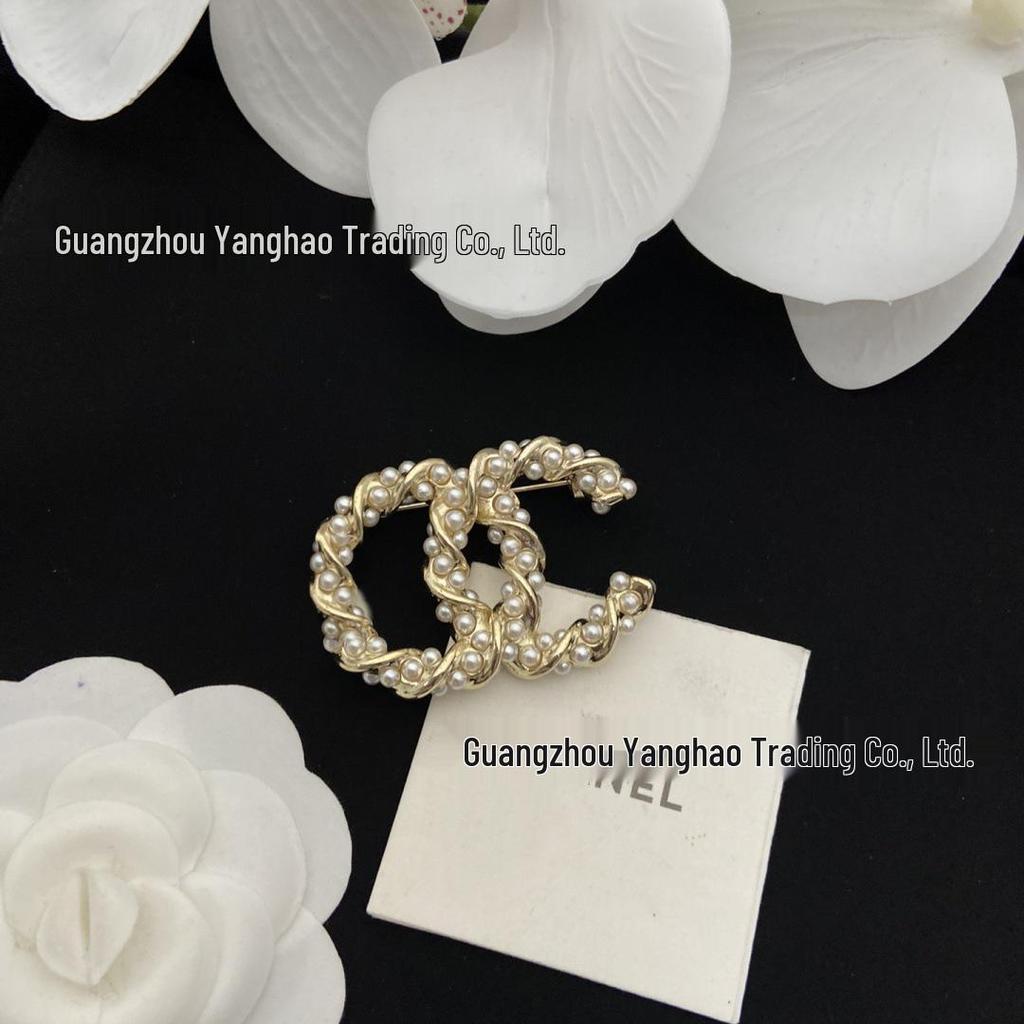 Seiko Coco Style High-Quality Double C Pearl Brooch Knitted Women's Fashion Pin