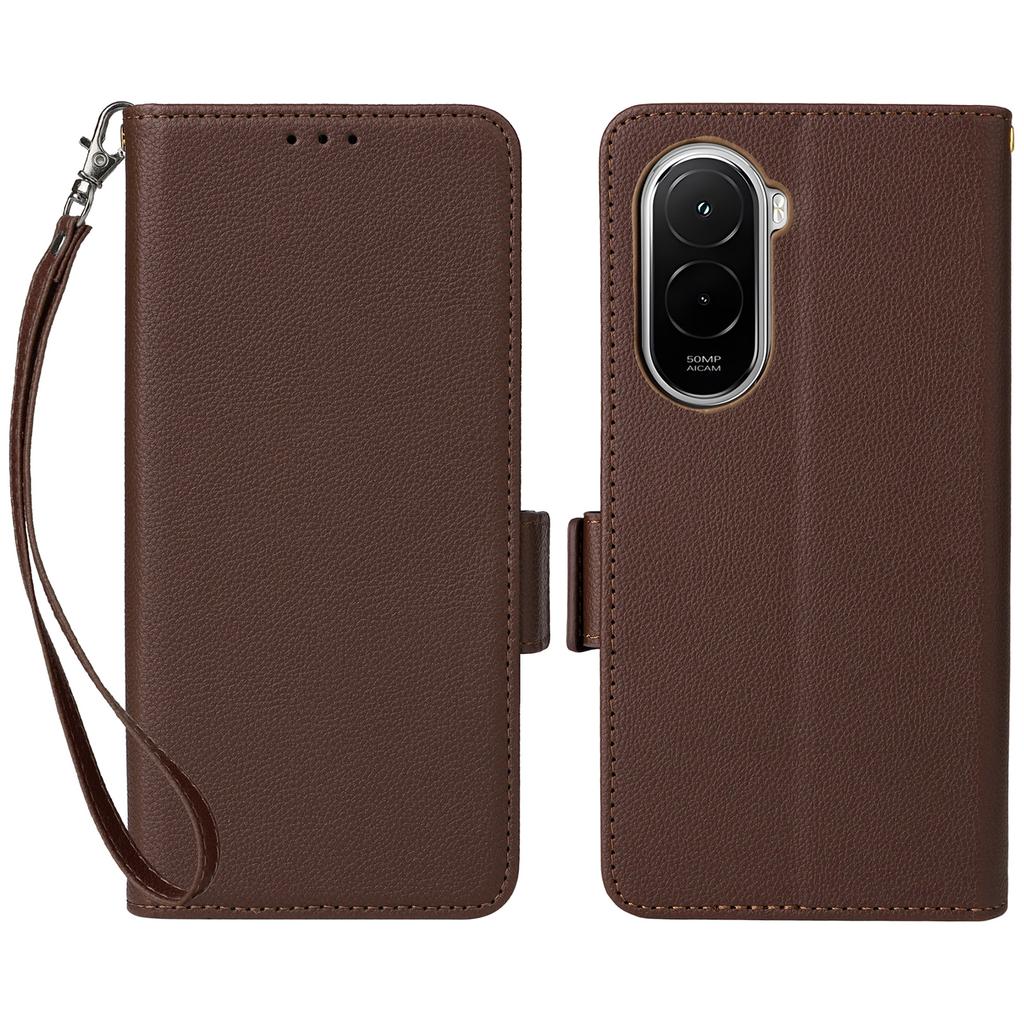 For Xiaomi Poco M7 Plus 5G/Poco M7 4G (169mm) Case Litchi Texture Wallet Leather Phone Cover with Wrist Strap
