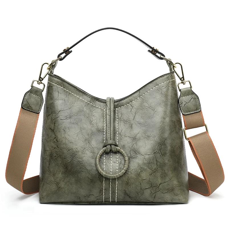 Casual Large Capacity Shoulder Crossbody Bag Fashion Shopper Totes High Quality Vintage Design Leather Bucket Handbags For Women