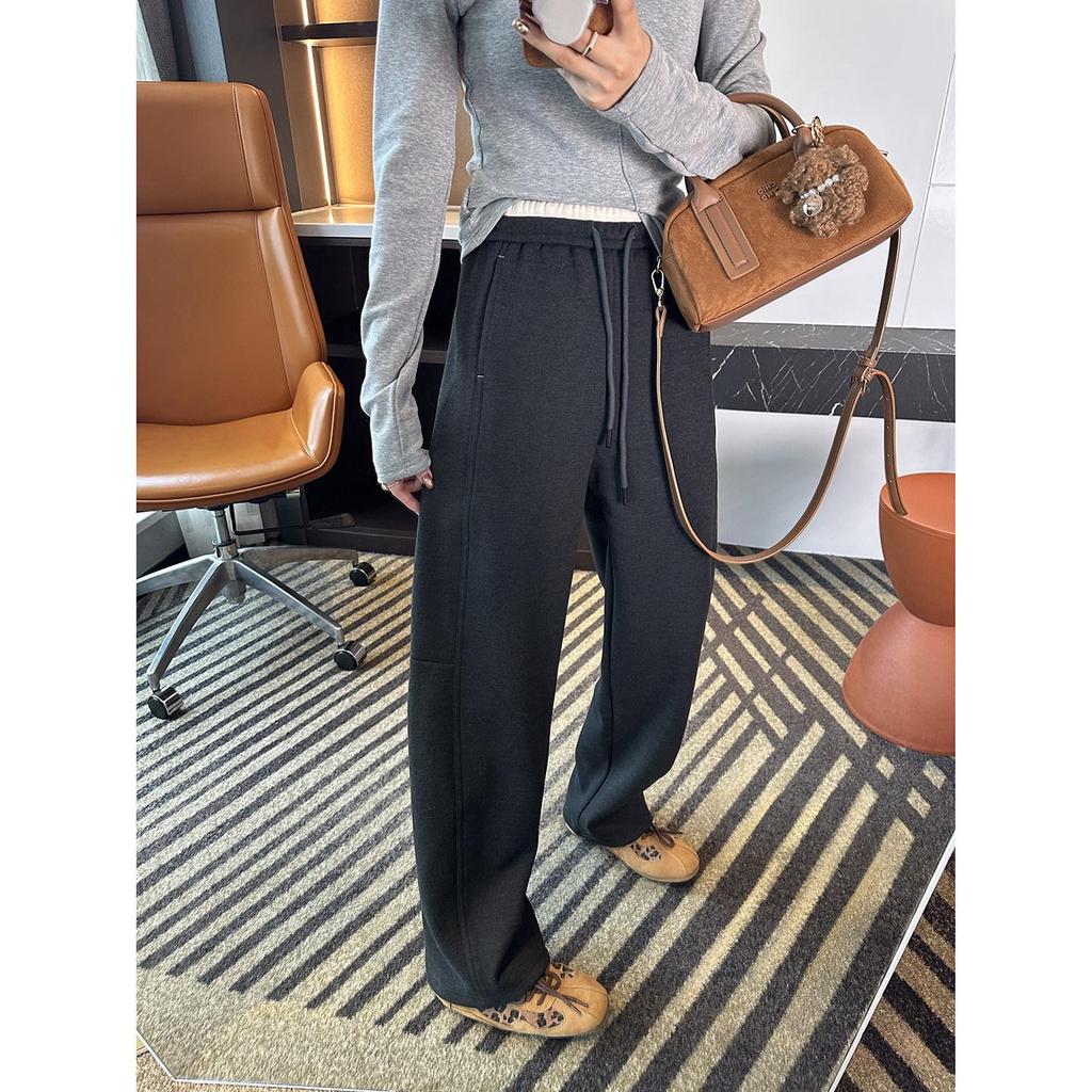 Super Soft Thickened Velvet Tencel Wool Wide-Leg Pants for Women - New Loose Fit for Autumn and Winter