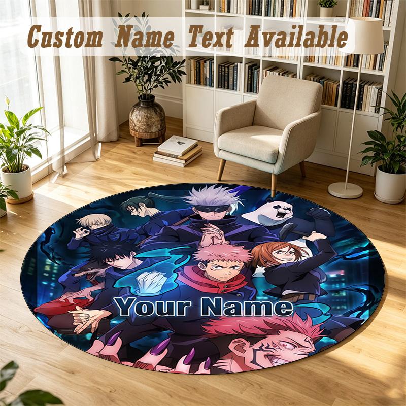 Round Rug Custom NameJujutsu Kaisen Pattern Non Slip Carpet Home Floor Decor