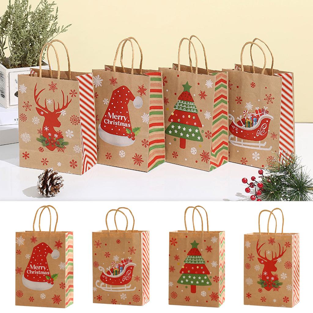 PCS .3.28.1 Inch Christmas Gift Bags,Christmas Brown Paper Bags,Christmas Candy Bags With Handles,Christmas Bags,Paper Bags For Holiday Paper Gift Bag