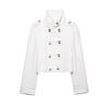 2026 Fall Womens Gold Double-Breasted Stand Collar Jacket Casual Loose Long Sleeve Top