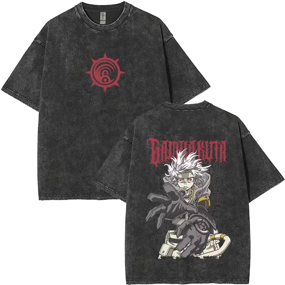 Washed Vintage Anime Gachiakuta Rudo Enjin Zanka Riyo Face Graphic T-shirt Men Women Casual Cartoon Manga Short Sleeve T-shirts