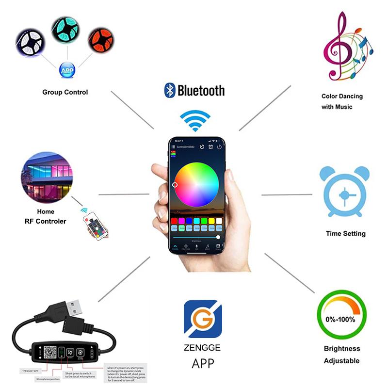 USB Bluetooth RGB Led Controller 5V 4Pin RGB Controler Smart Remote 17Key RGB Led Lights Controller Music RGB Color Changing